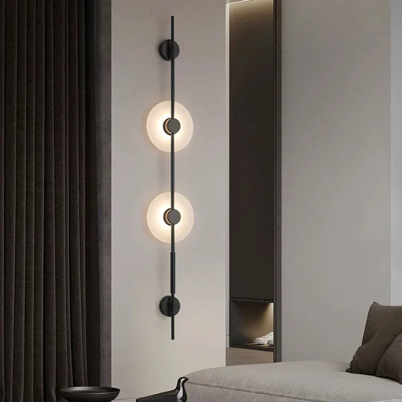 Nordic simple modern long pole marble wall lamp hotel villa sales department living room background wall bedroom bedside wall
