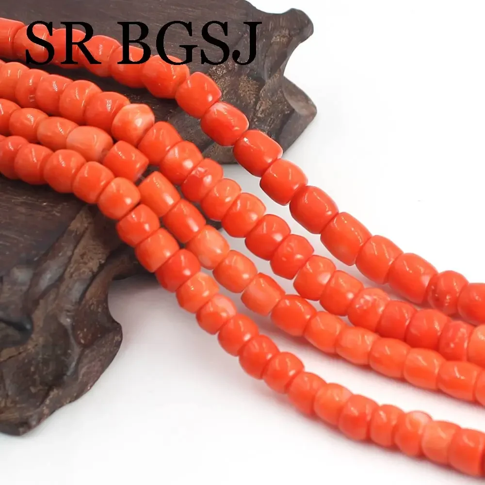 8-10mm  Orange Column Beaded DIY Real Genuine Natural Coral Beads Strand 15\