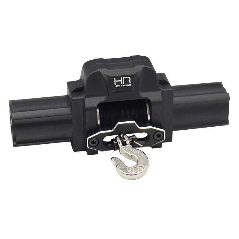 Hot Racing ACC833X01 Black Alum 1/10 Dual Motor Power Winch 346:1 w/ Fairlead/Hook/3ft Rope/Switch for RC Crawler
