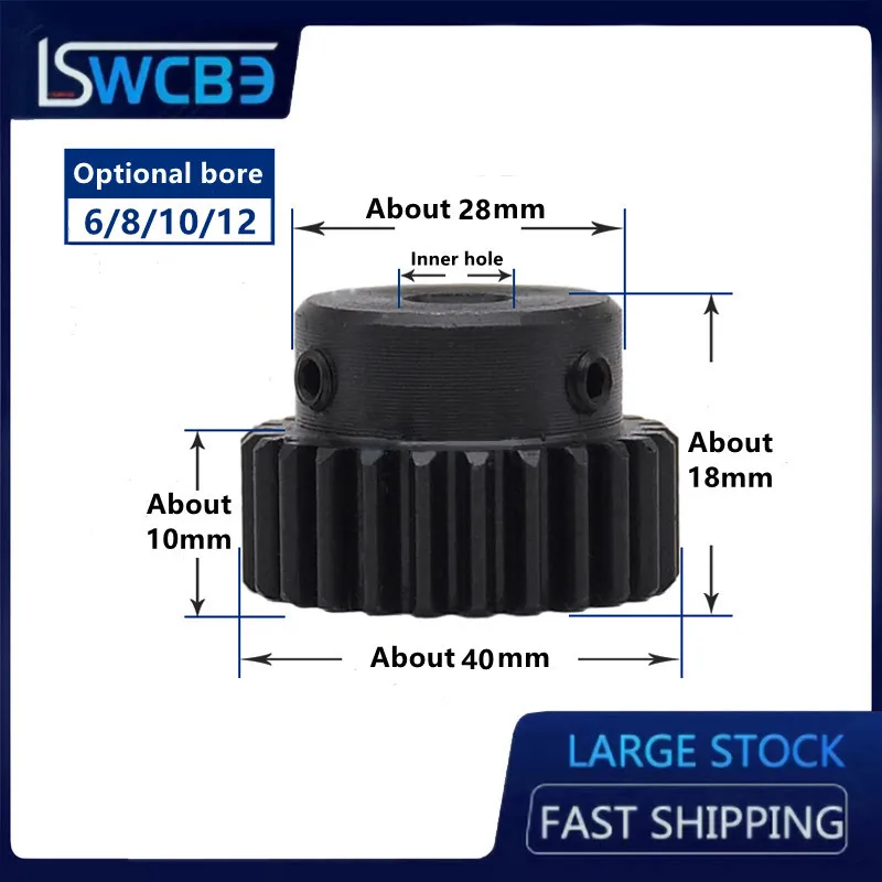 Spur Gear 1 Mold 38 Teeth 1M38T 45# Steel Blackened Gear With Boss Inner Hole 6/8/10/12/14/15mm With Top Wire CNC Transmission