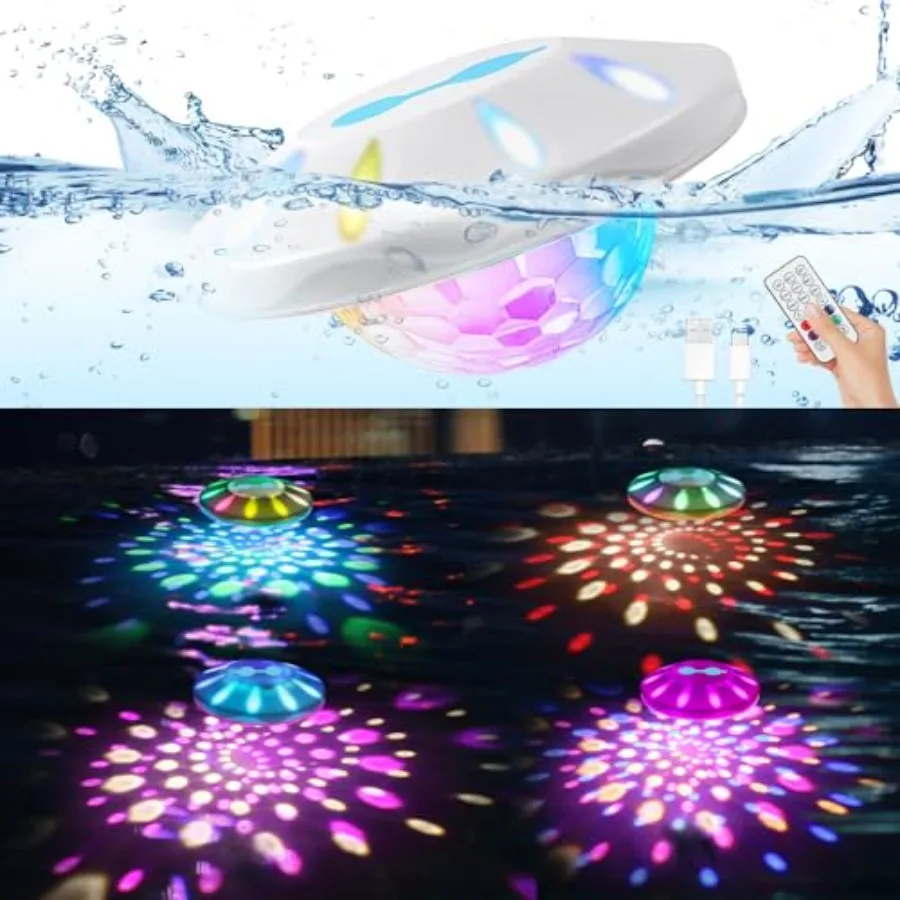 

Floating Pool Lights,Pool Lights for Inground Pools with 6 Dynamic Lighting Effects, Rechargeable IP68 Waterproof RGB Upper and