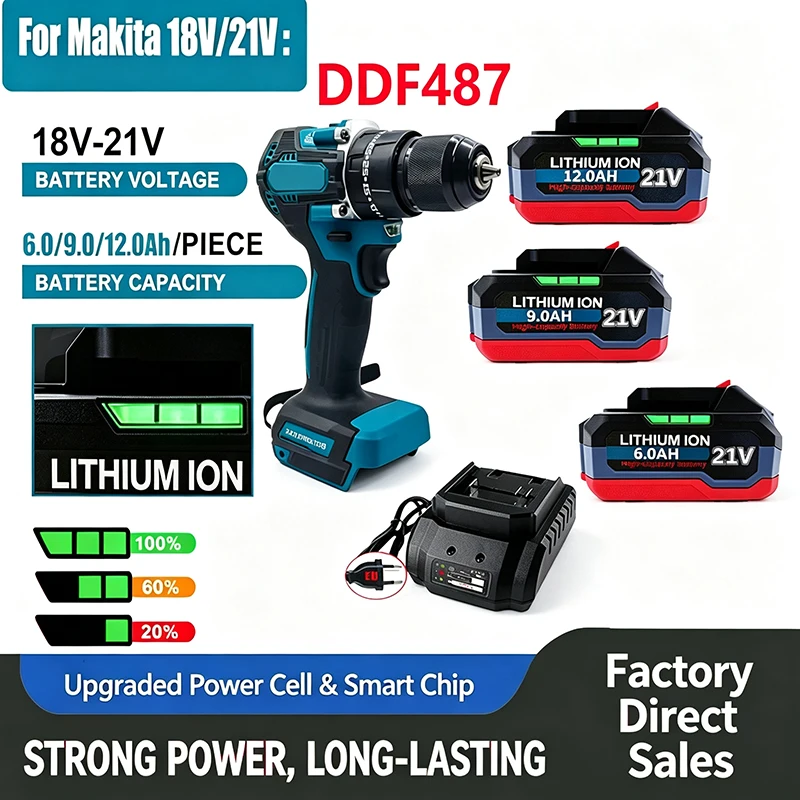 21V 6/9/12AH For Makita 18V Battery Power Tools Li-ion Replacement LXT BL1860 BL1850 BL1840 for 18V/21v Screwdriver with BMS