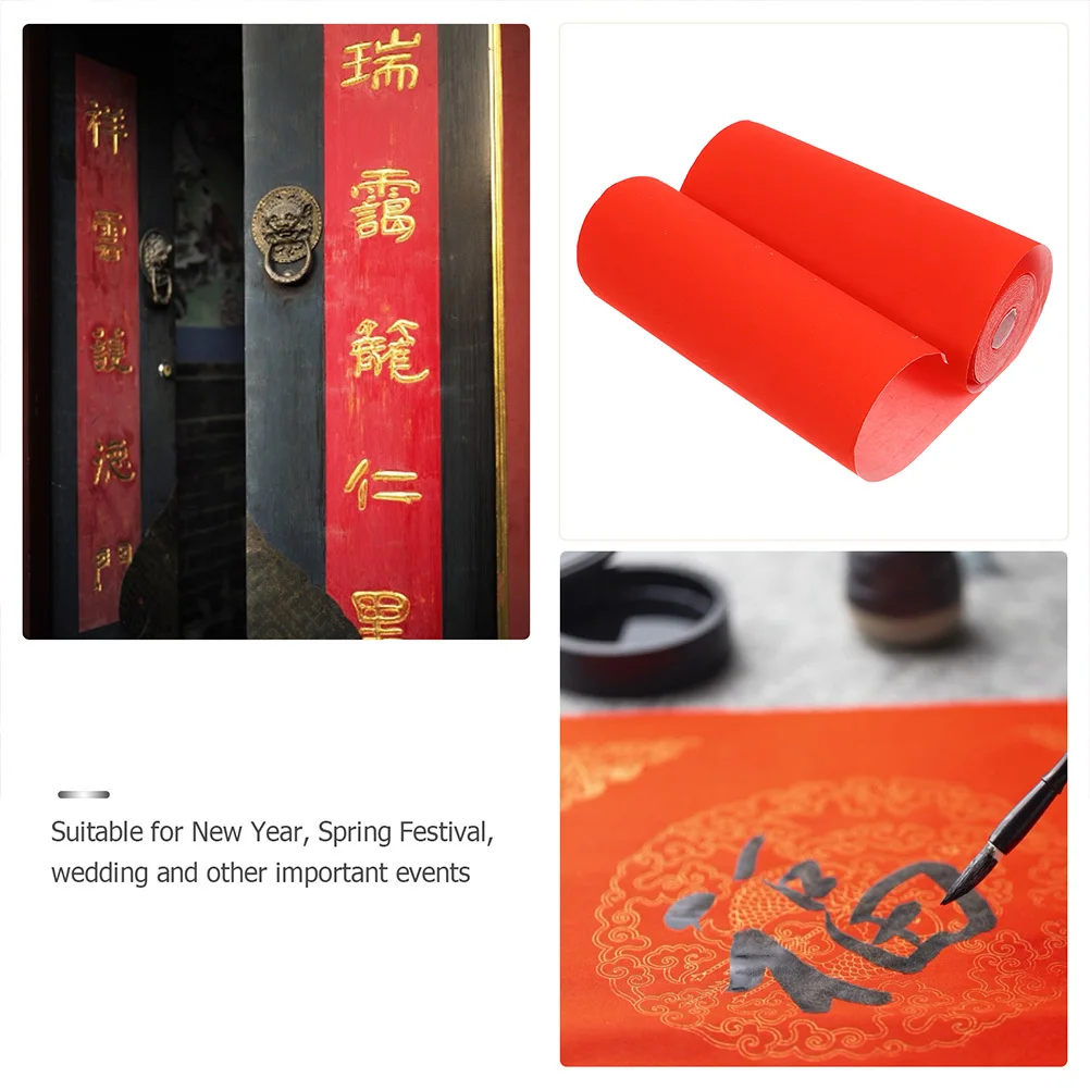 

2 Rolls Chinese Blank Paper Red Construction Paper for DIY Painting Calligraphy Practice Festival Writing Portable Scroll Craft