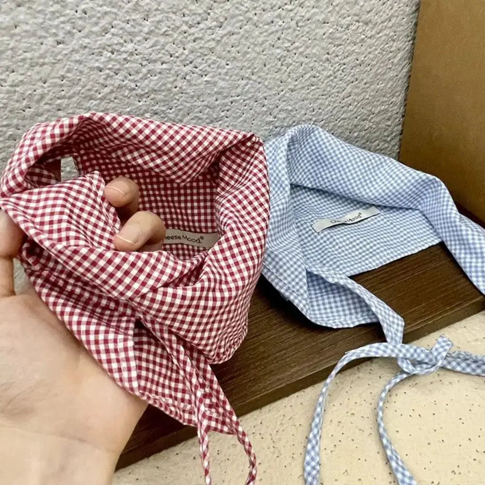 Retro Cloth Triangle Head Scarf Soft Wrap Red Hair Scarf Colorful Headcloth Pastoral Style Lattice Triangle Hair Scarf Headwear