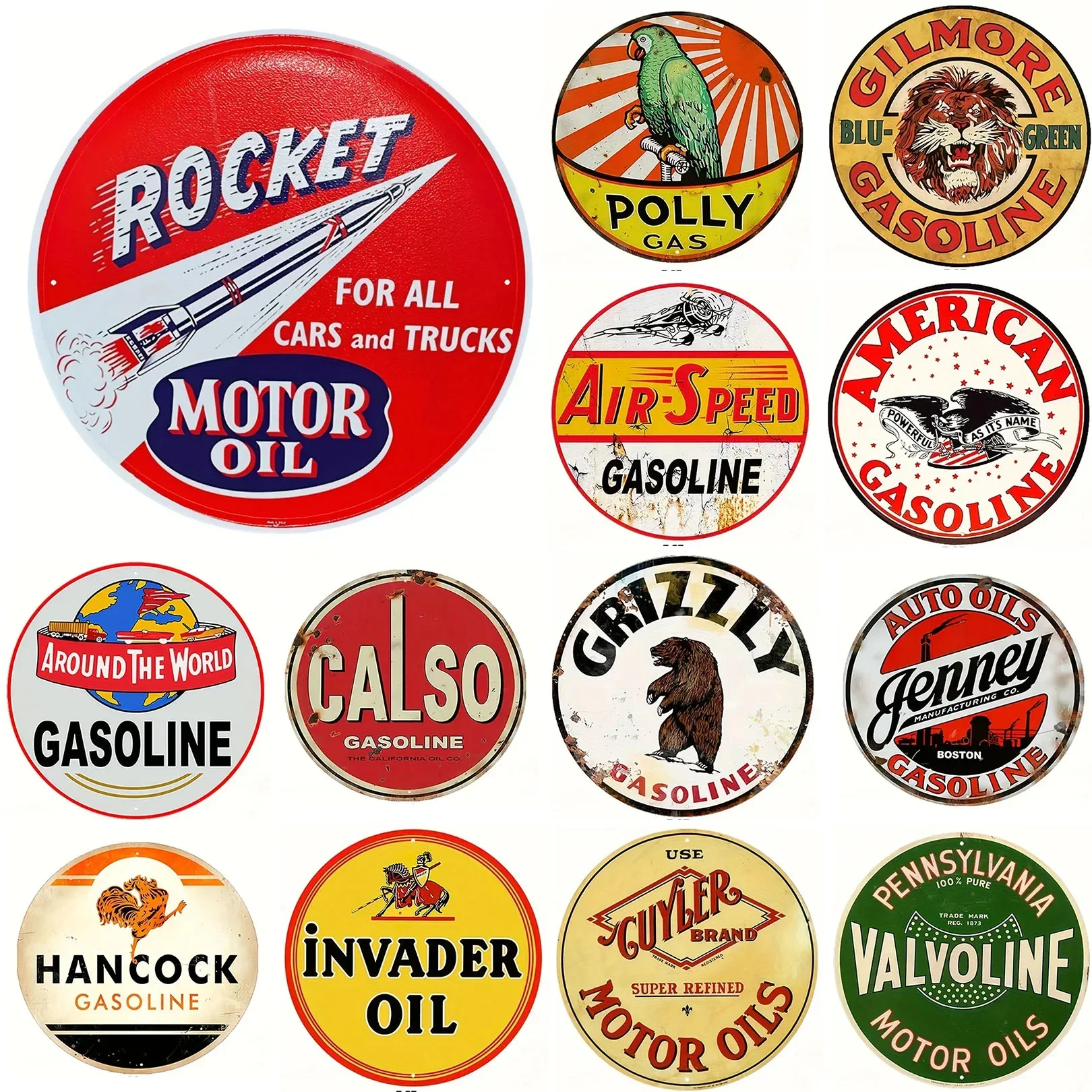 Rocket Motor Oil Retro Round Metal Tin Signs Nostalgic Iron Painting Novelty For Cafe Bar Garage Bar Kitchen Garden Wall Decor