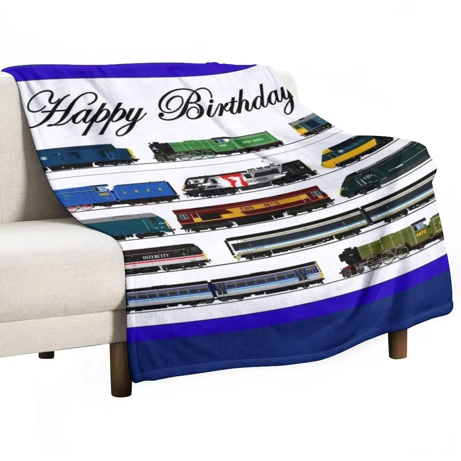 Locomotive Birthday card Throw Blanket Beautifuls Kid'S for babies Baby Plaid on the sofa Blankets