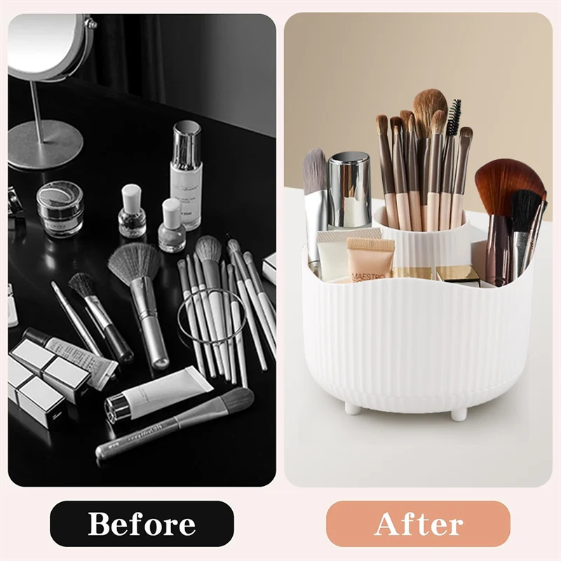 360° Rotating Makeup Holder Desktop Cosmetic Storage Box Organizer Large Capacity for Bathroom Portable Lipstick Makeup Brush
