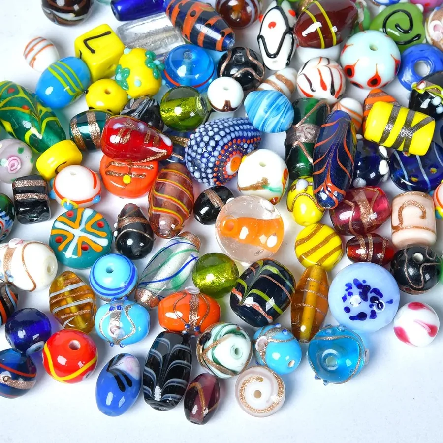 

1 2 LB Bag of Assorted Glass Beads for Jewelry Making Lampwork Murano Bead Mix for Bracelets and Necklaces Crafting Beads Suppl
