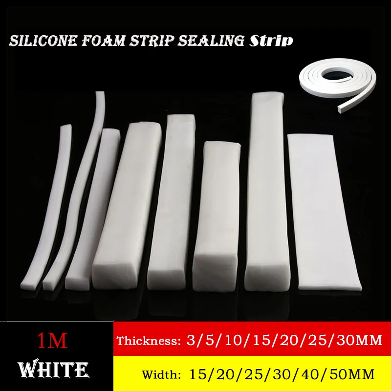 

1M White Silicone Foam Strip Square Sealing Strip High Temperature Resistant Large Elastic Thickness: 3~30mm Width: 15~50mm