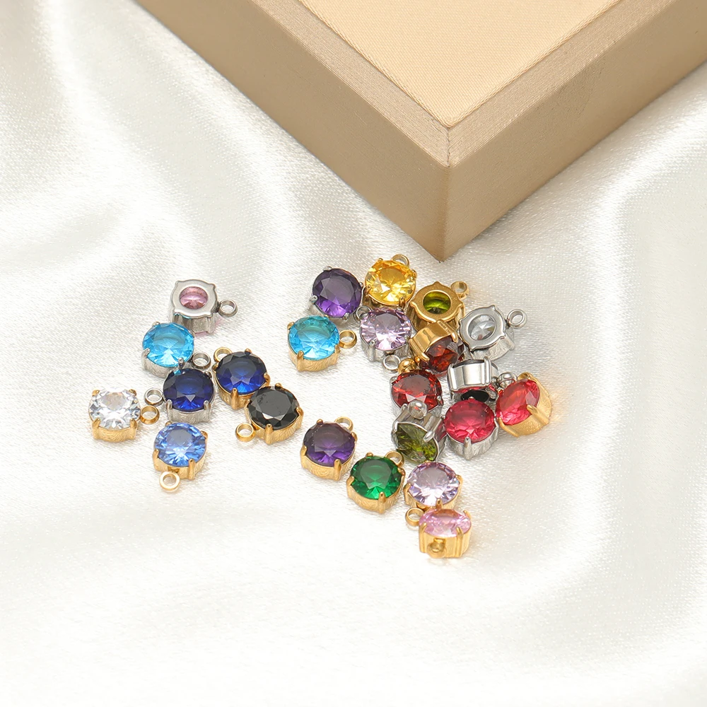 5Pcs 12 Months Birthstone Charms Stainless Steel Crystal Glass Pendants for DIY Jewelry Supplies Earrings Necklace Components