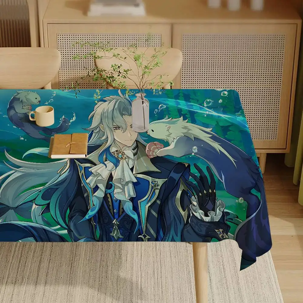 Genshin Impact Neuvillette Themed Polyester Tablecloths Cute Designs For Home Kitchens Dining Rooms Patios Tablecloth Decoration