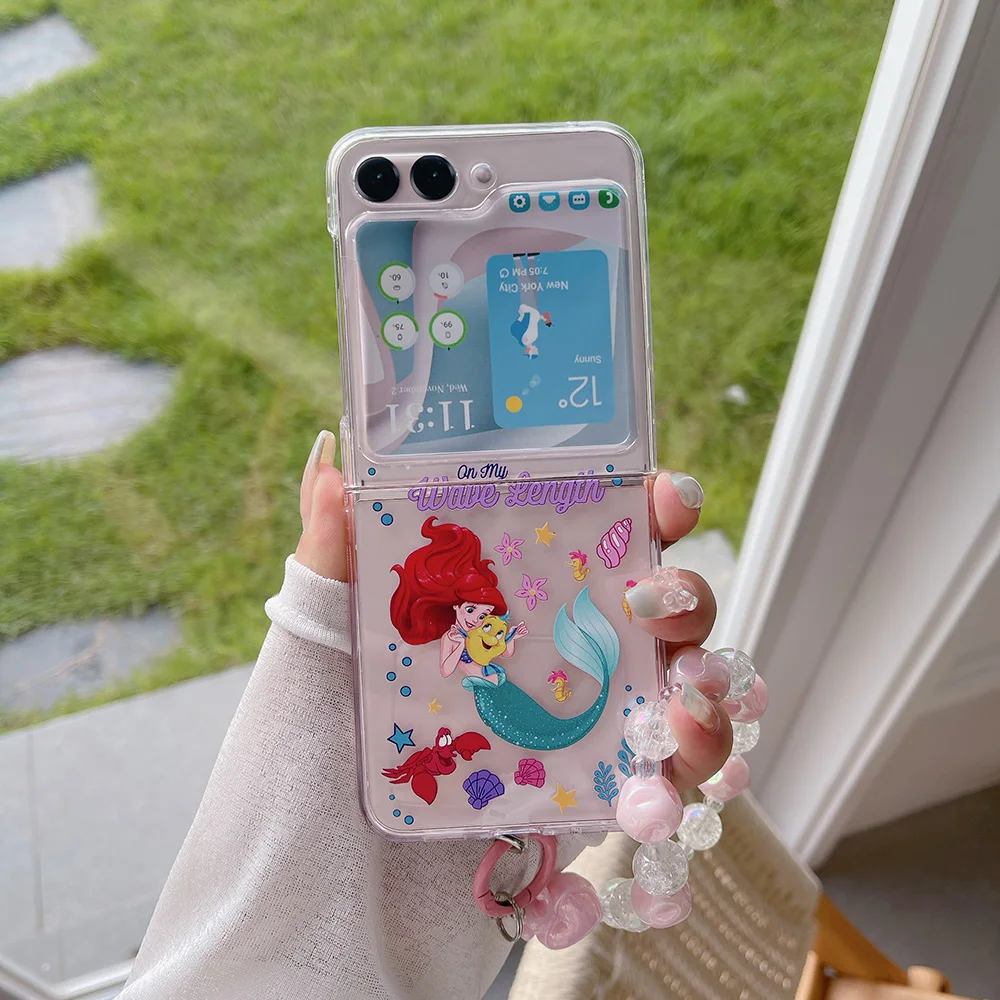 Cute Mermaid Princess Phone Case for Samsung Galaxy Z Flip 6 5 4 3 Flip6 Zflip5 Flip4 Flip3 Hard PC Shockproof Back Cover