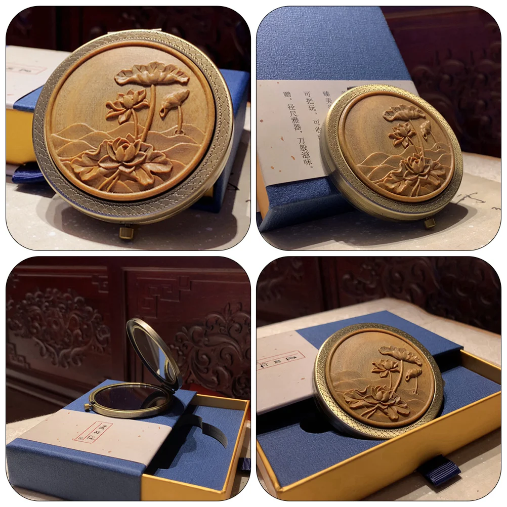 مرآة صغيرة جيب الغرور الطراز القديم ماكياج السفر المدمجة على الوجهين