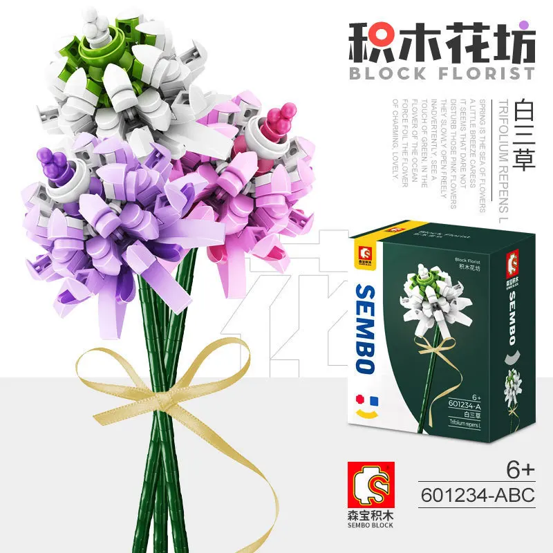 6+ Flower Bouquets Plants Building Blocks with box Sunflower Rose Carnation Lavender Jasmine Lotus Assembly Brick Girls Toys