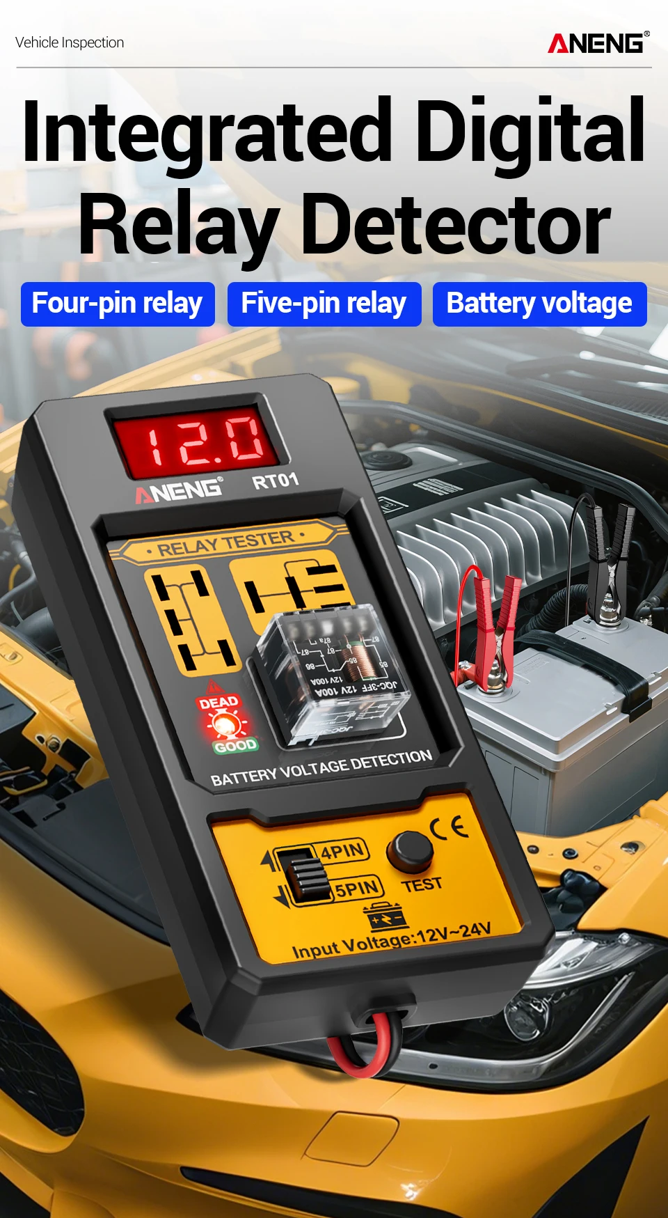 ANENG BF01 Bremsflüssigkeitstester Handgerät mit Digitalanzeige Akustischer/Sichtbarer Alarm Test RT01 Auto Digitales Relais-Detektionskit – Detail 14