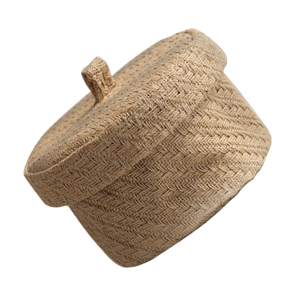 

Rustic Cotton Linen Storage Basket With Lid Sundries Organizer Household Desktop Basket For Home Bedroom Bathroom Natural Daily