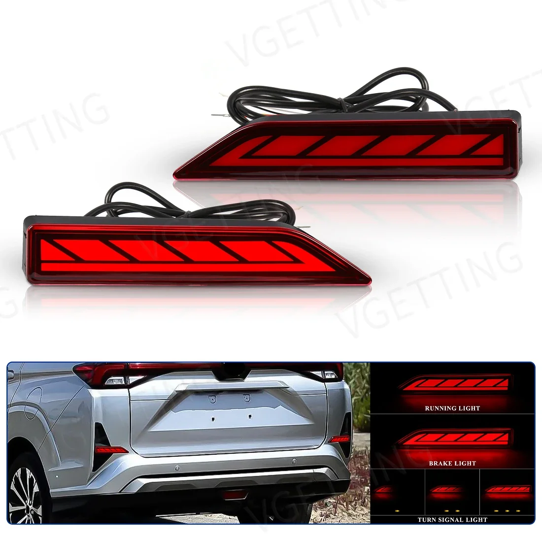 

1 Pair Car LED Rear Bumper Light For Toyota Veloz 2021 2022 2023 Dynamic Turn Signal Brake Reflector Indicators Accessories 12V