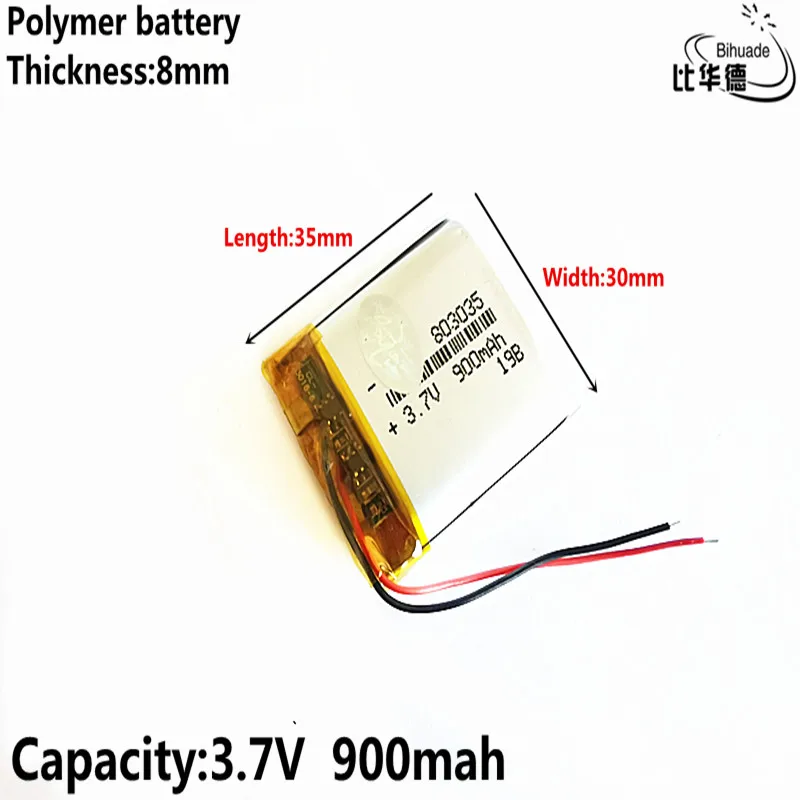 Polymer battery 900 mah 3.7 V 803035 smart home MP3 speakers Li-ion battery for dvr,GPS,mp3,mp4,cell phone,speaker