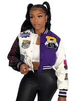 Women Splicing Color Contrast Short Jackets Female Y2K Single Breasted Baseball Coat Cropped 2024 Spring Streetwear Jackets