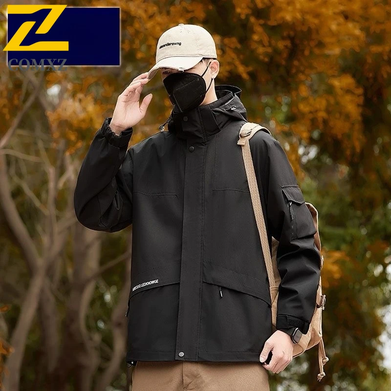 

COMXZ Men Hooded Jacket Solid Color Waterproof Windproof Outdoor Adventure Cycling Jacket Autumn Hunting Classic New in Jacket