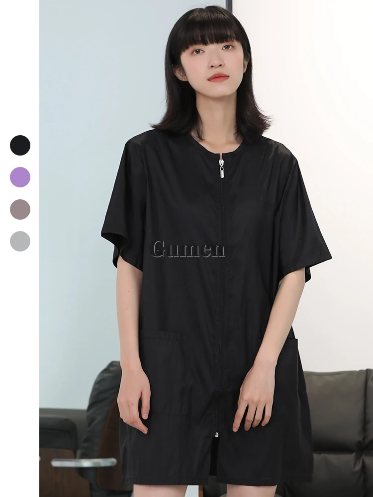 Barber Work Clothes Summer Pet Shop Uniform Non Sticky Hair Apron Hair Salon Anti Hair Anti Static Gown Hairdressing Robe M/L/XL