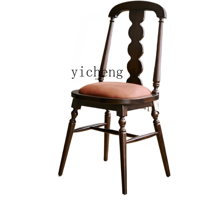 

ZC Retro Dining Chair Household Solid Wood Dining-Table Chair Modern Armchair Simple Soft Bag