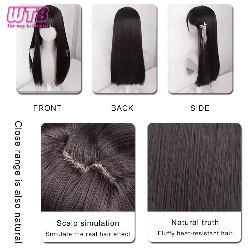 Black Wig for Women Long Straight Hair Wig Cosplay Temperament for Women Daily Use Lolita Black Synthetic Wigs