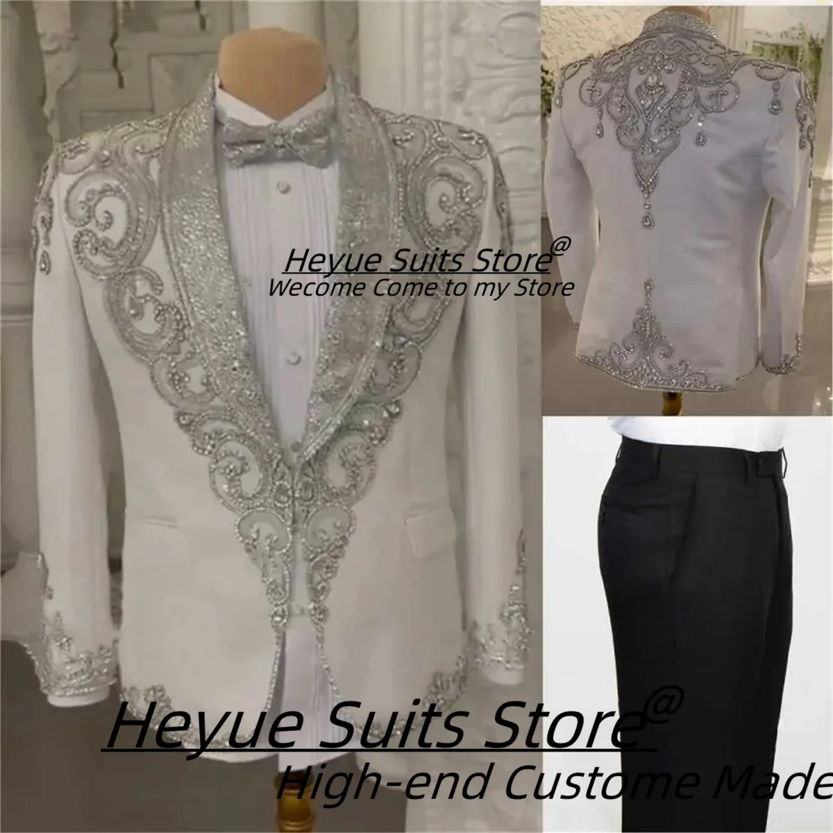 الفاخرة مطرز الزفاف البدلات الرسمية كريستال 2 قطعة مجموعة سترة السراويل شال التلبيب الرجال دعوى نوبل تقليم صالح الدعاوى الحفلات حسب الطلب