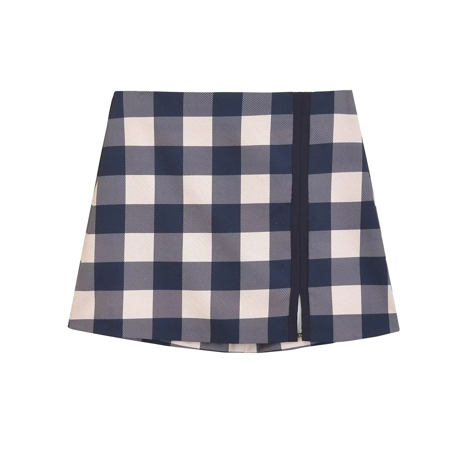 

TRAFZA Mini Skirts For Summer Women New Plaid Side Split Decorative Female Zipper New Sexy Short High Street Wind Skirt Mujer