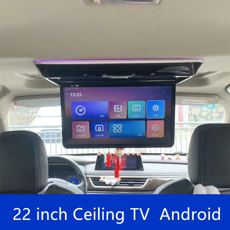 New 22 inch 8 core Android Roof Mount Monitor Ceiling TV Car LCD Flip Screen Support WIFI 8K Bluetooth USB Wifi Hdmi Mirroring