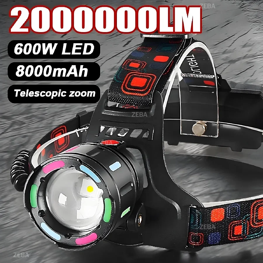 

2000000LM High Power LED Headlamp Rechargeable Ulta Powerful Head Torch Waterproof Work Lights Outdoor Camping Fishing Headlight