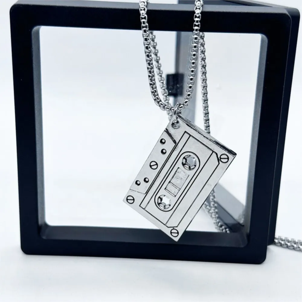 QIAMNI kaseta magnetofonowa naszyjnik Hip Hop Rock Vintage taśma magnetyczna impreza muzyczna wisiorek łańcuszkowy Choker biżuteria prezent dla mężczyzn kobiet — zdjęcie 3