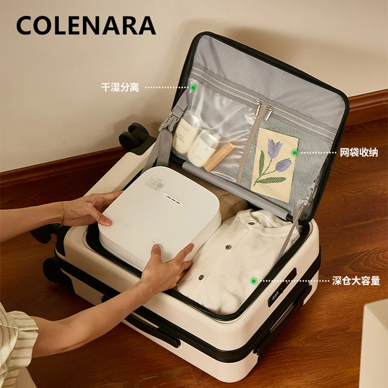 COLENARA Rolling Suitcase Wipe Opening Boarding Box Multifunctional Trolley Case ABS + PC Password Box 20
