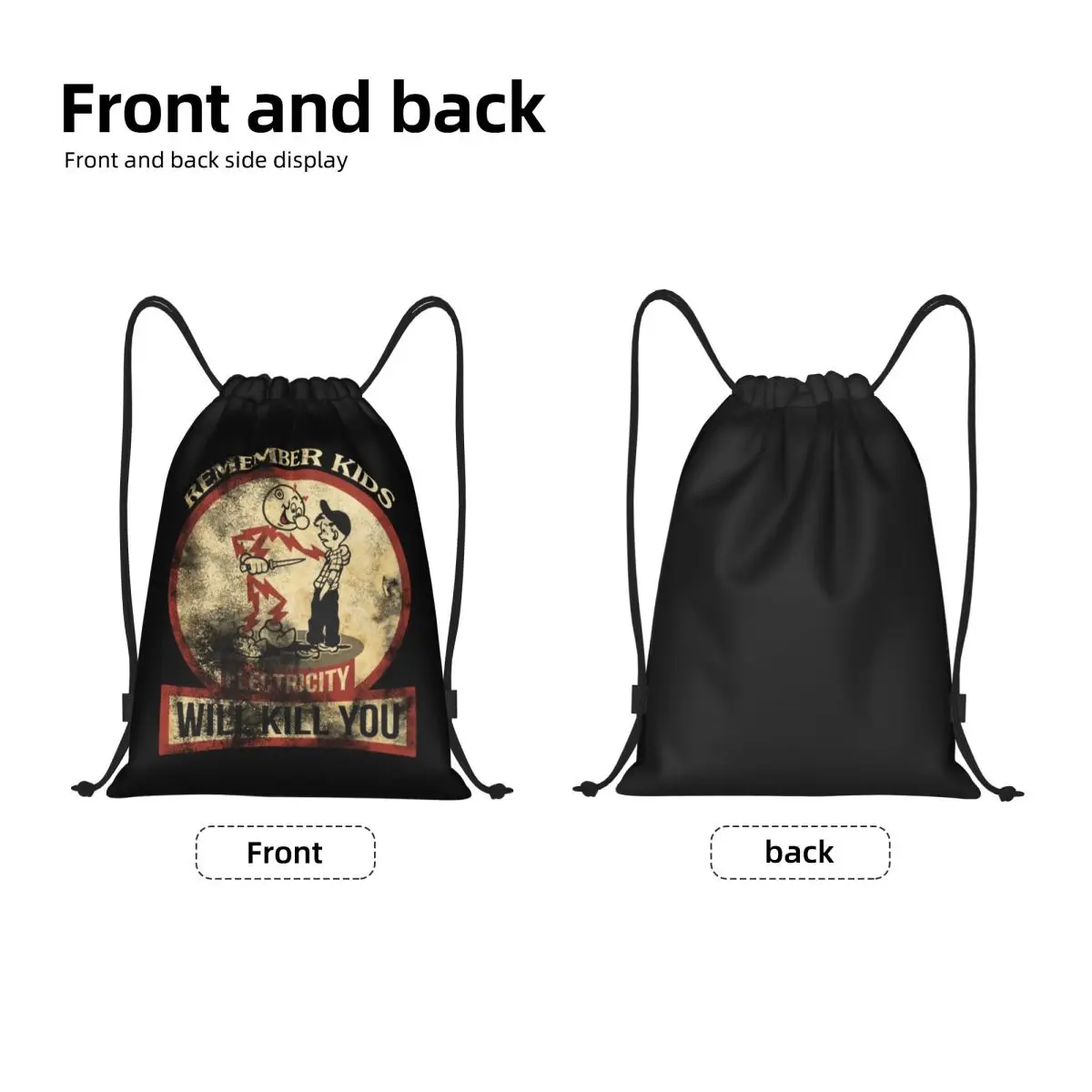 Custom Remember Kids Electricity Will Kill You Drawstring Bags Women Men Lightweight Sports Gym Storage Backpack