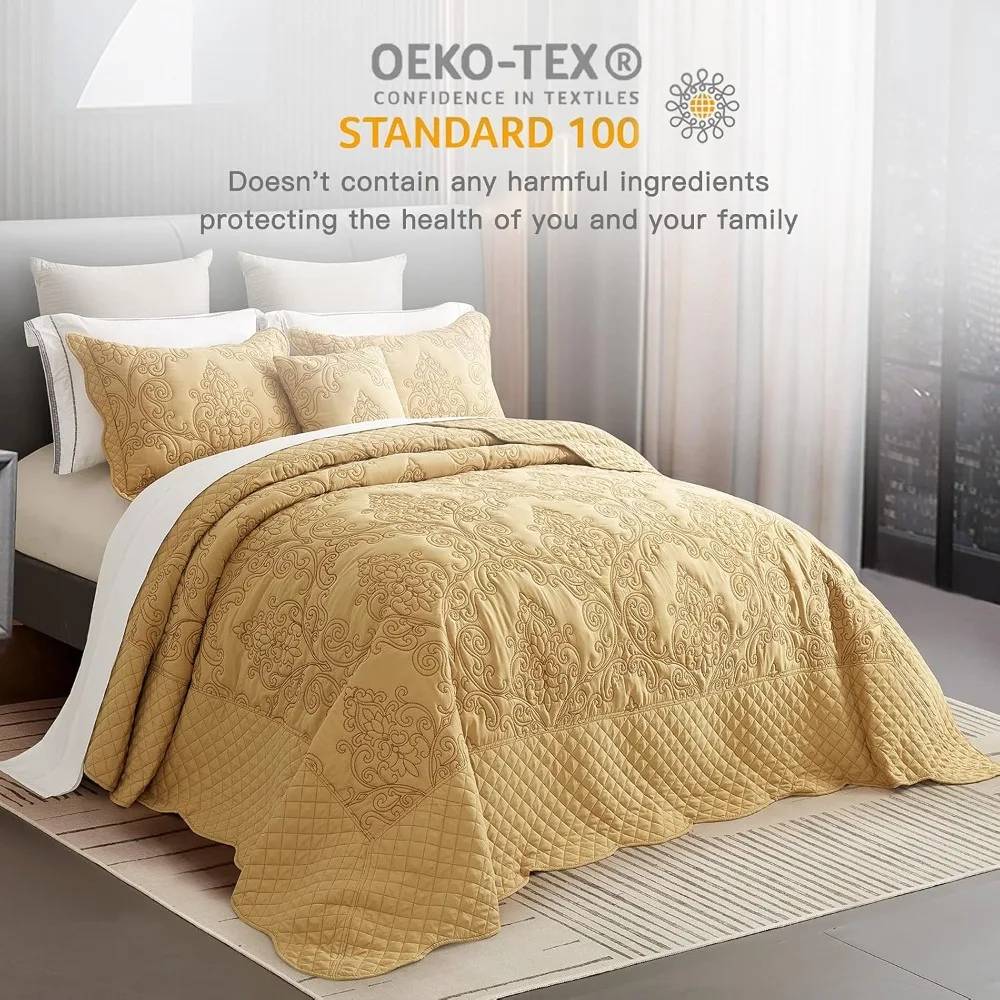 CHIXIN Oversized Bedspread Coverlet Set King Size - Lightweight Bedding Cover - Beautiful Stitching - 4 Piece Reversible