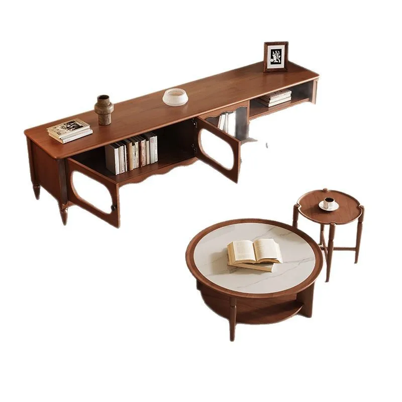 

All solid wood coffee table TV cabinet, living room combination, advanced storage round coffee