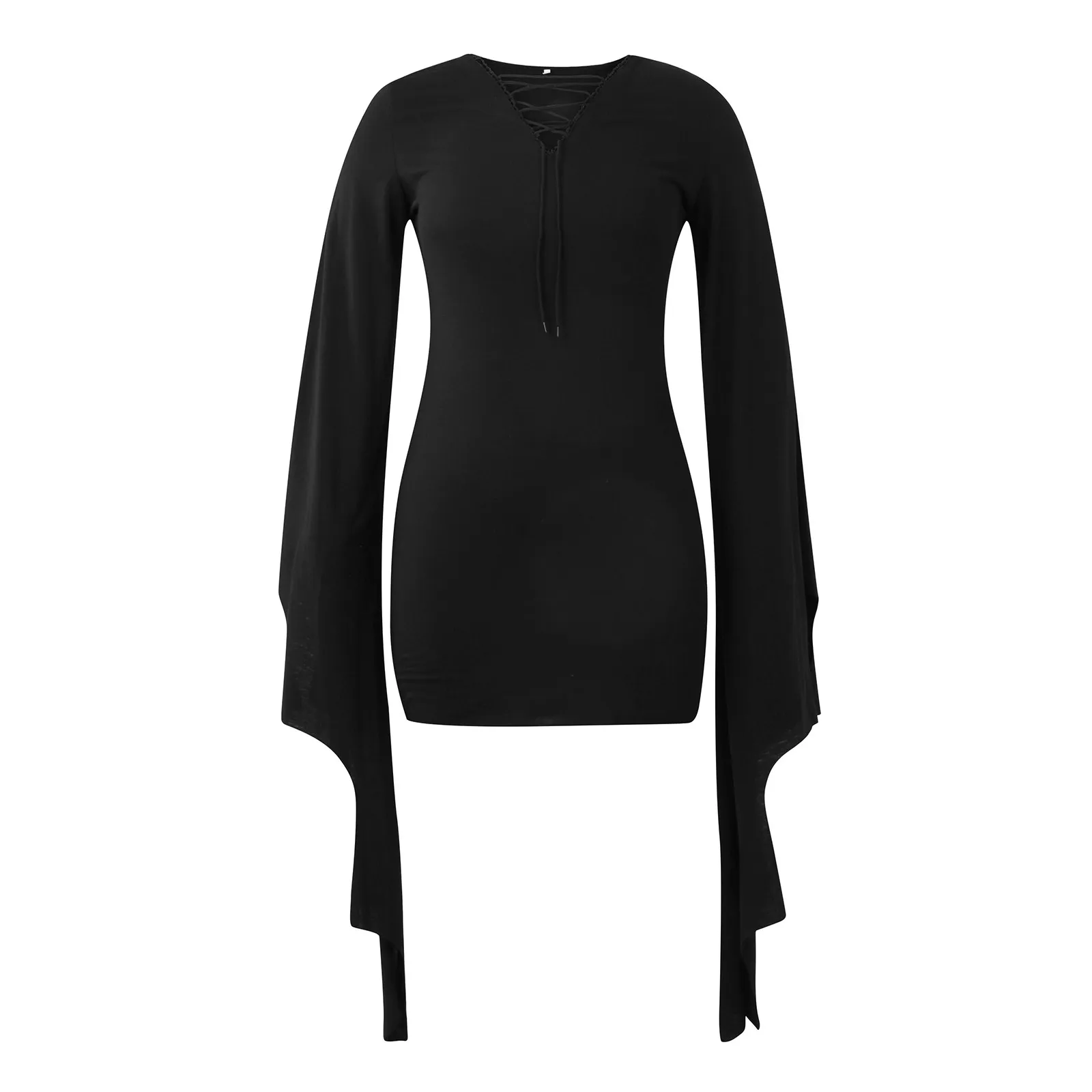 Traf 2024 Mujer Halloween Dress Up Ladies Dress Halloween Women\'S Fall V Neck Solid Color Sexy Slim Sleeve Dress Tops For Women