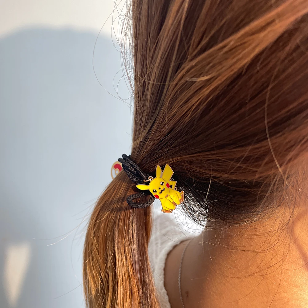 Bandai-banda de goma de Pokémon para el pelo para mujer, bonito anillo colgante de Pikachu, figura de Anime, lazos elásticos para el pelo,