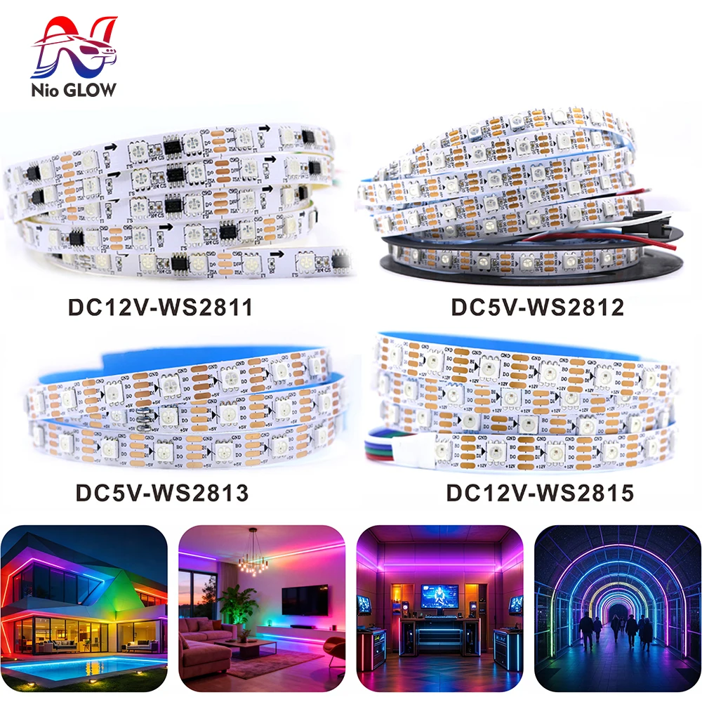 

DC5V/12V RGB LED Strip Light WS2811 WS2812 WS2813 WS2815 Individually Addressable 30 60 96 144LEDs light strips White/Black PCB