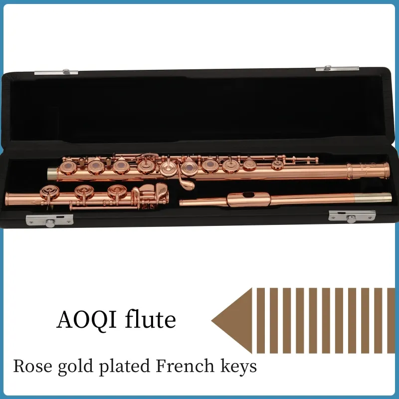 

High Quality Rose Gold Plated Flute French 17 keys Open Holes B Foot Italian Pads With Case