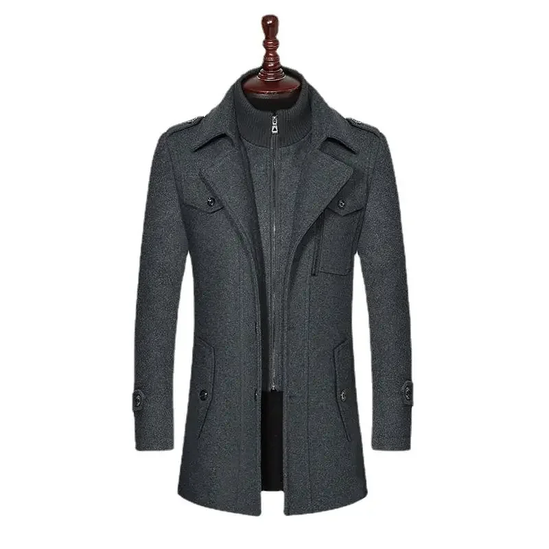 

Fashion Winter Mens Wool Blends Double Collar Thick Jacket Single Breasted Trench Coat Men Size M-3Xl Brand Outdoor Warm Soft