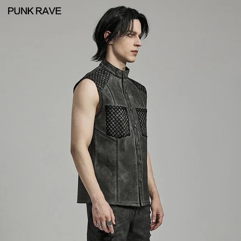 PUNK RAVE Men's Punk Wasteland Sleeveless Shirt Adopting Pressing Process Irregular Texture Cool Handsome Tops Streetwear