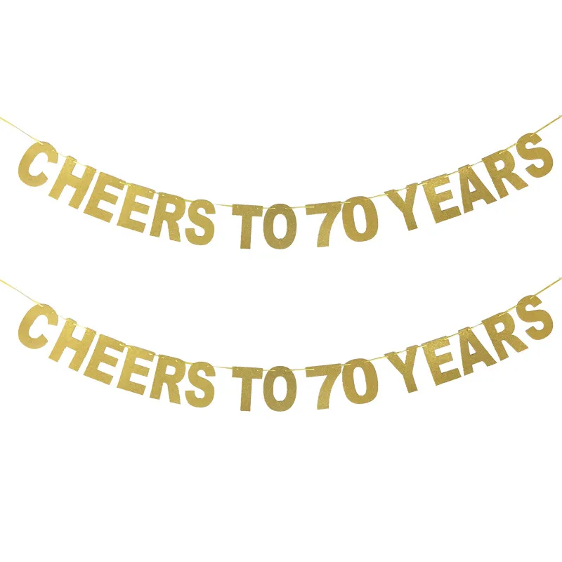 Gold Number Birthday Banner Cheers To 10 20 30 40 50 60 70 80 Years Old Letter Flag Anniversary Happy Birthday Party Decoration