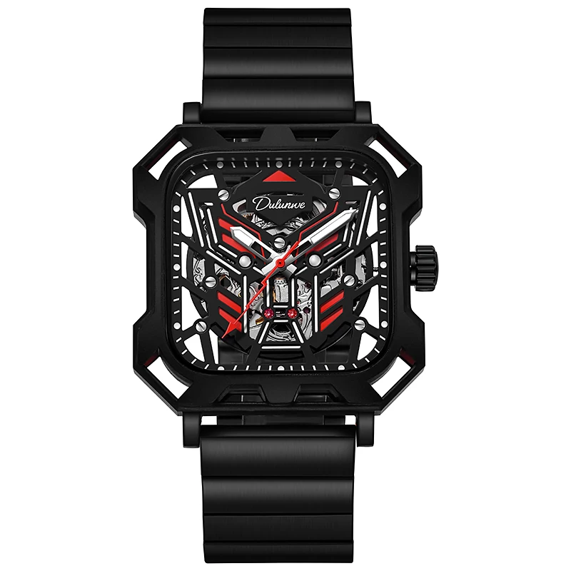 Square Skeleton Automatic Mechanical Watch For Men Stainless Steel Strip Men's Watches Luxury Waterproof Man Hand Clock