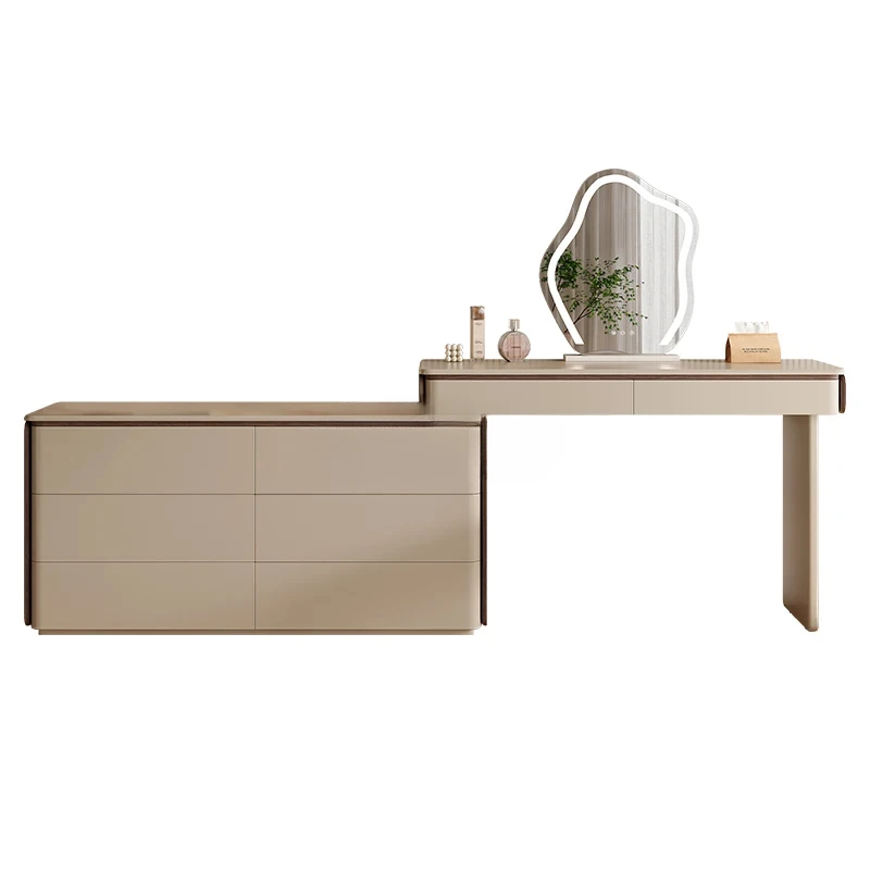 A Modern simple white light luxury solid wood retractable makeup table dressing table bedroom