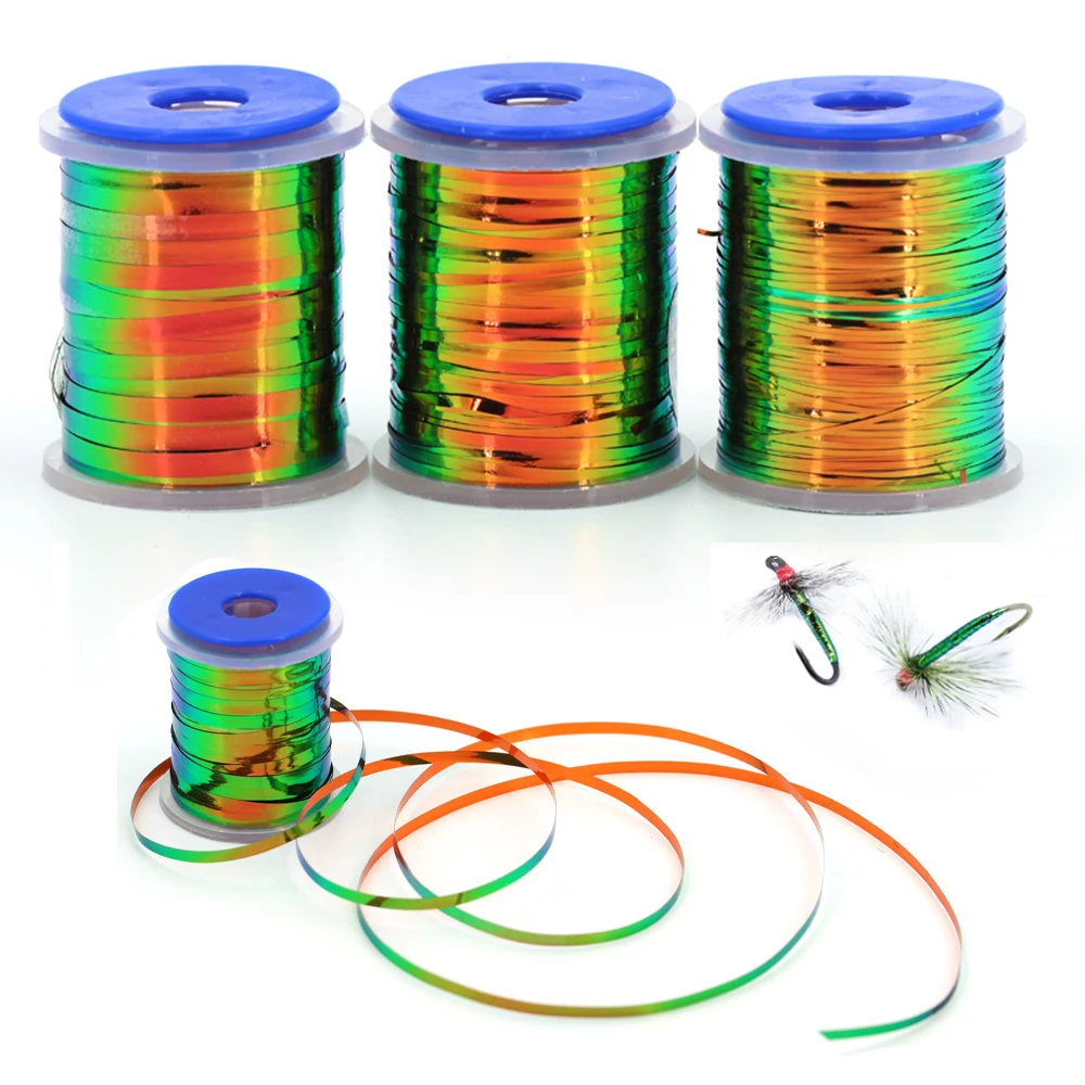0.5mm 1mm 2mm Peacock Green/Orange Metallic Mylar Two Tones Flat Tinsel Fly Tiing Material for Nymphs Midges Wet Flies Body