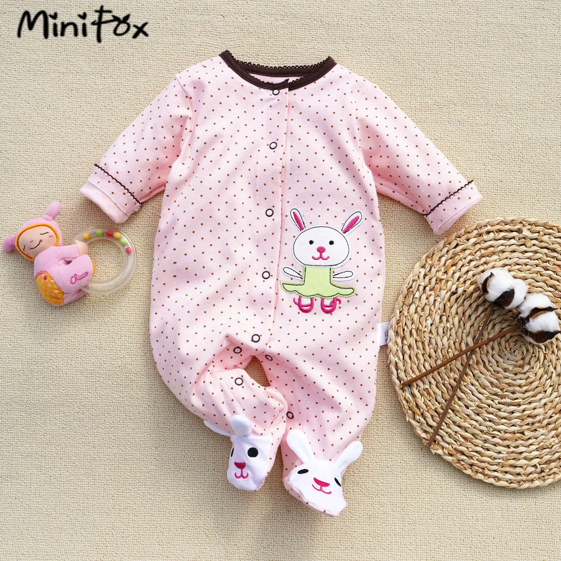 MiniFox Baby Girls Clothes 100% Cotton Soft Newborn Romper Jumpsuit For Babies Rabbit Cow Animas Print Infants Bodysuit Onesies