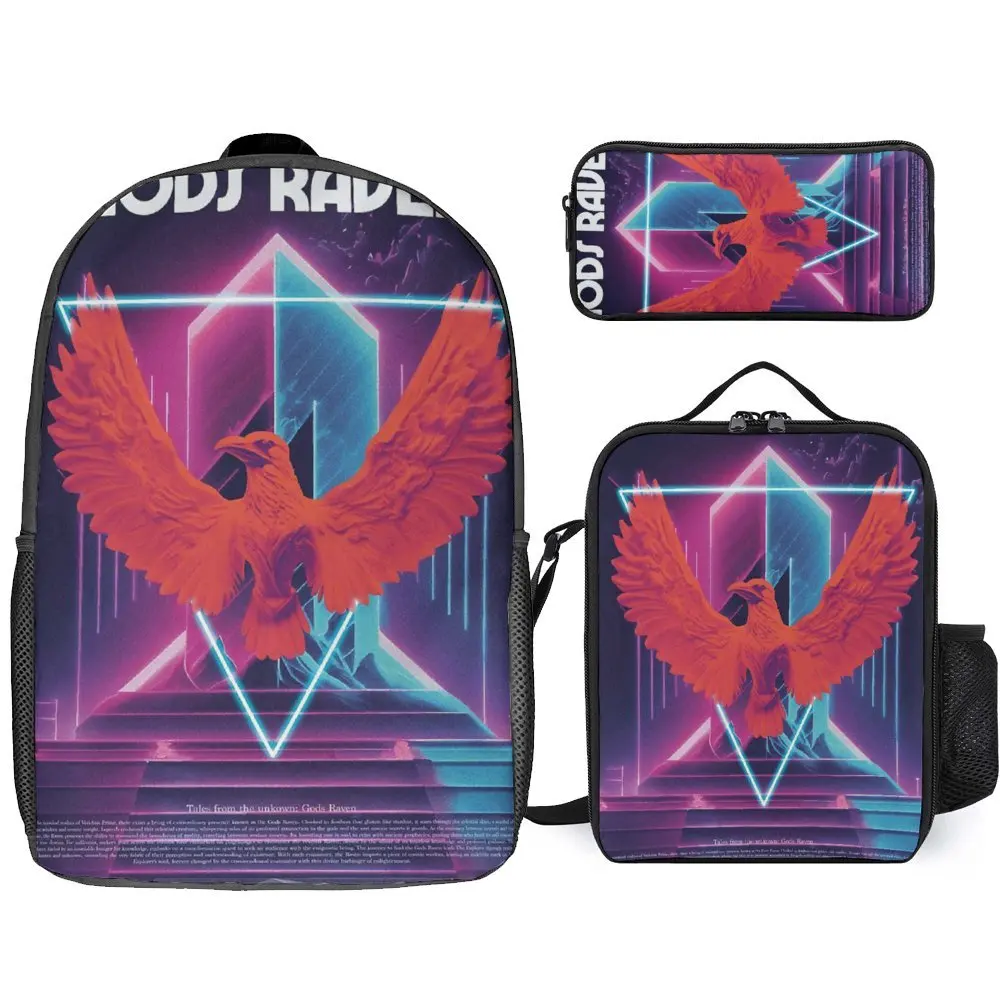 3 in 1 Set 17 Inch Backpack Lunch Bag Pen Bag Synthwave Raven Skull Demon Slayer 3 Lasting Premium Cozy Sports Activities Infant