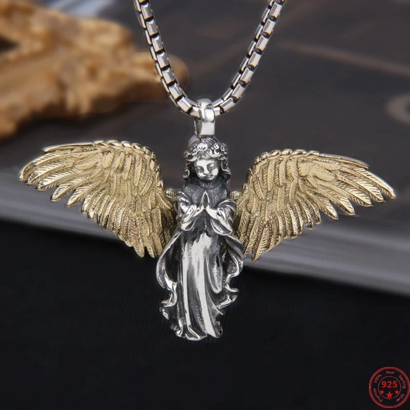 New S925 Silver Charms Pendants for Women Men New Fashion Pray  Angel Wings Love God Guardian Vintage  Punk Jewelry Wholesale