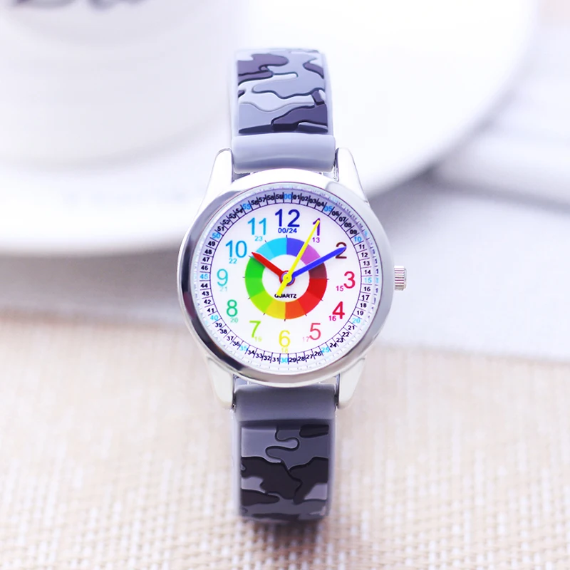 2024 new sale fashion children child boys girls silicone Camouflage Rainbow digital quartz wristwatch students learn time watch